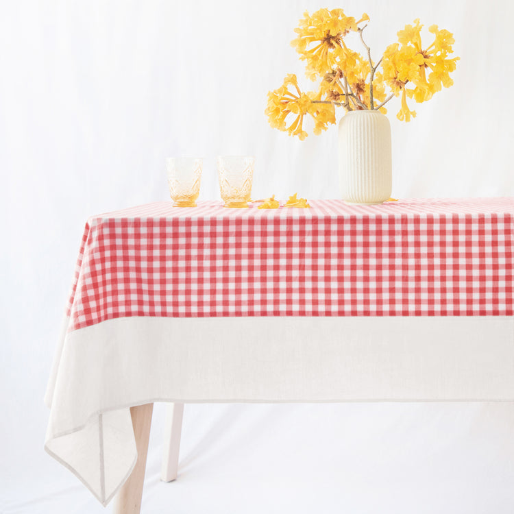 tablecloth gingham plaid buffalo checkered cotton stonewashed red white rectangle