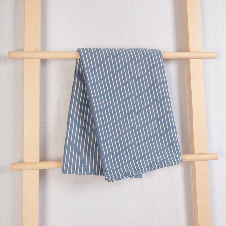 tablecloth cotton stonewashed blue white stripes rectangle