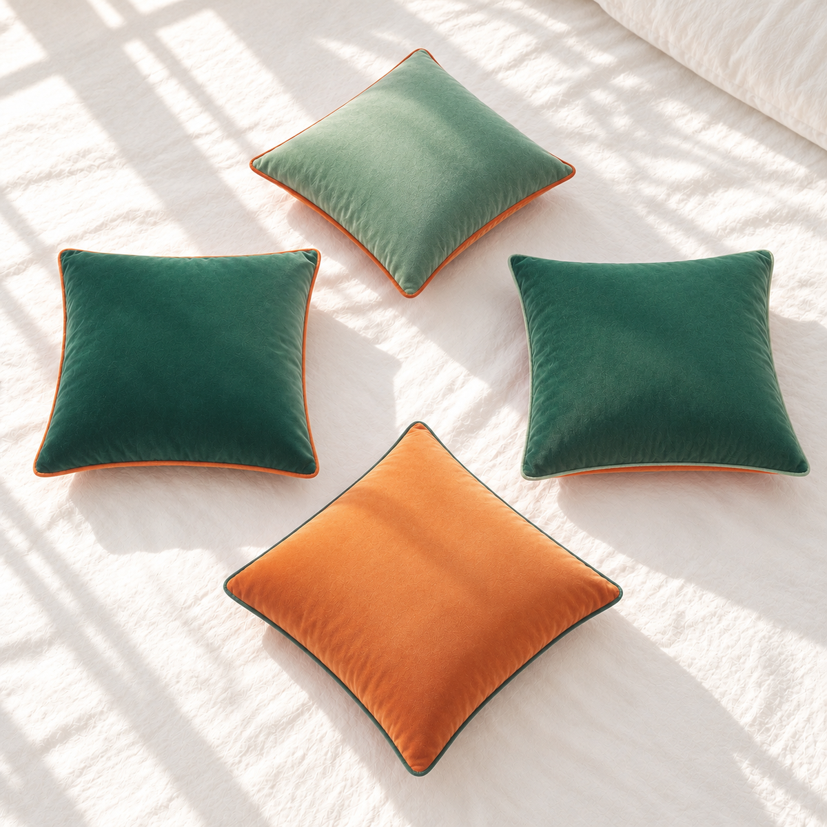 velvet piping decorative throw pillow covers coral sage green orange