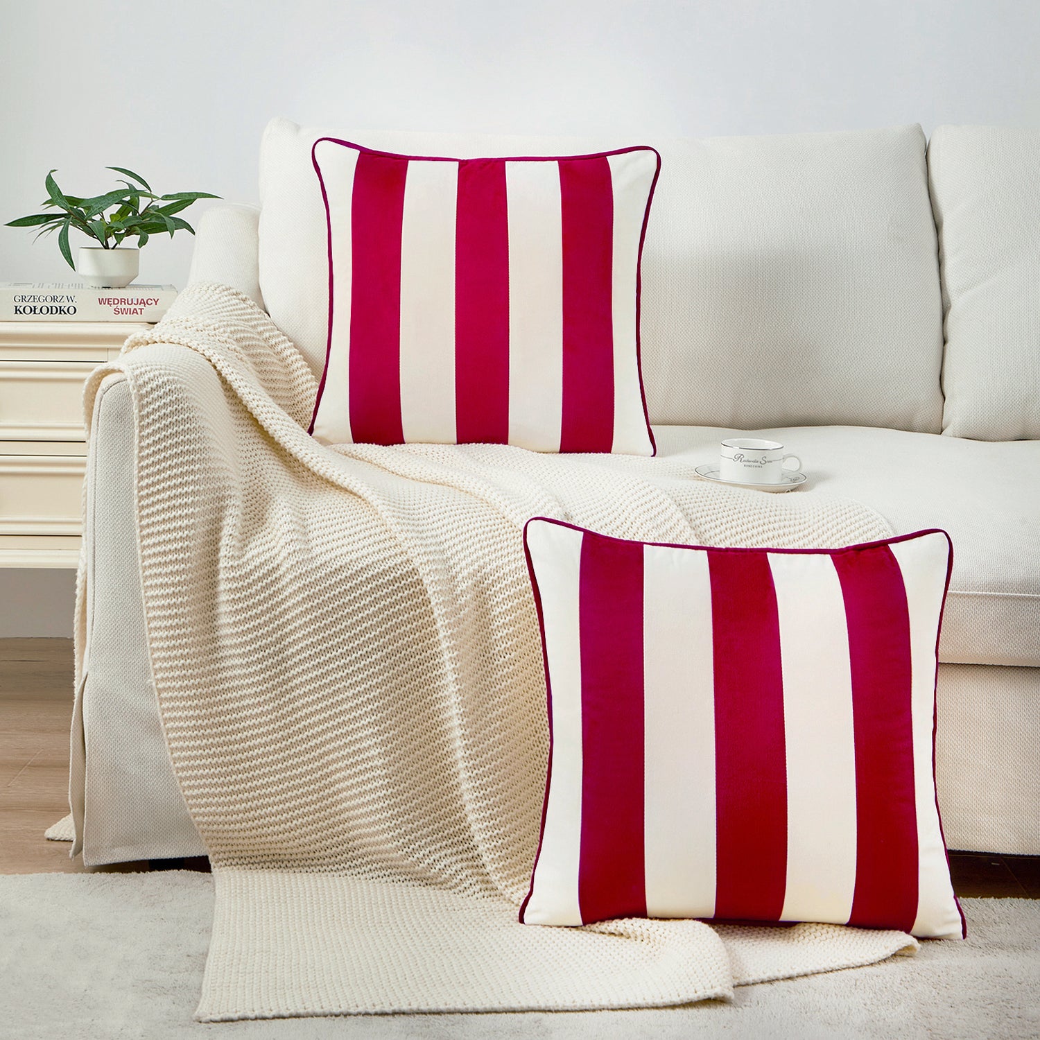 striped velvet pillows set of two red white christmas