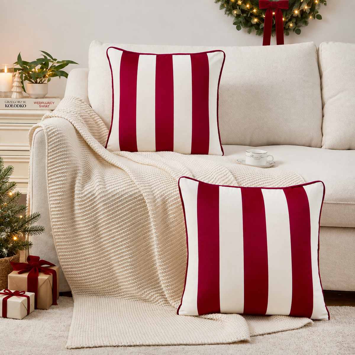 christmas throw pillow covers stripe red white