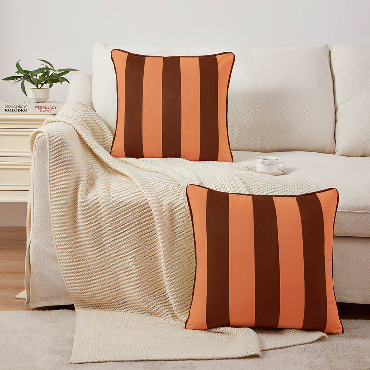 striped velvet pillows set of two rust coral