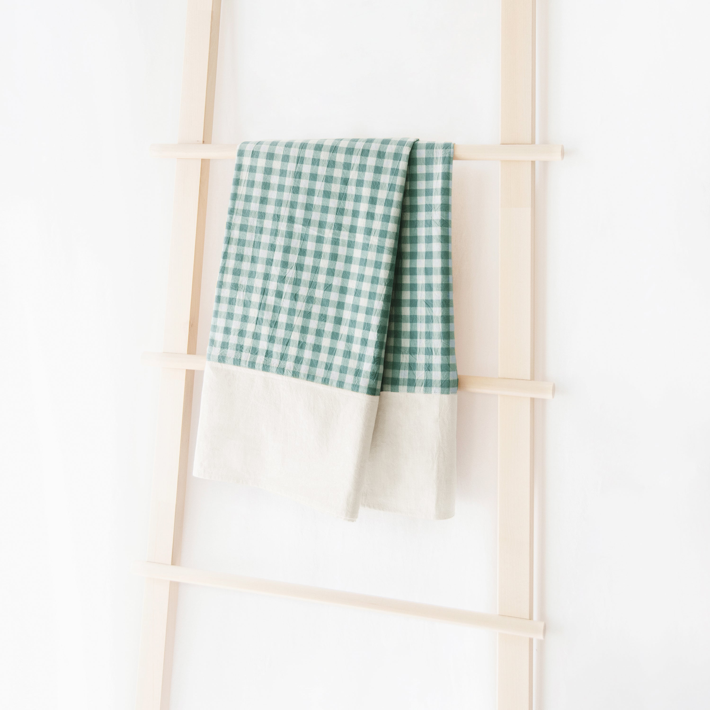 stonewashed cotton tablecloth gingham green white