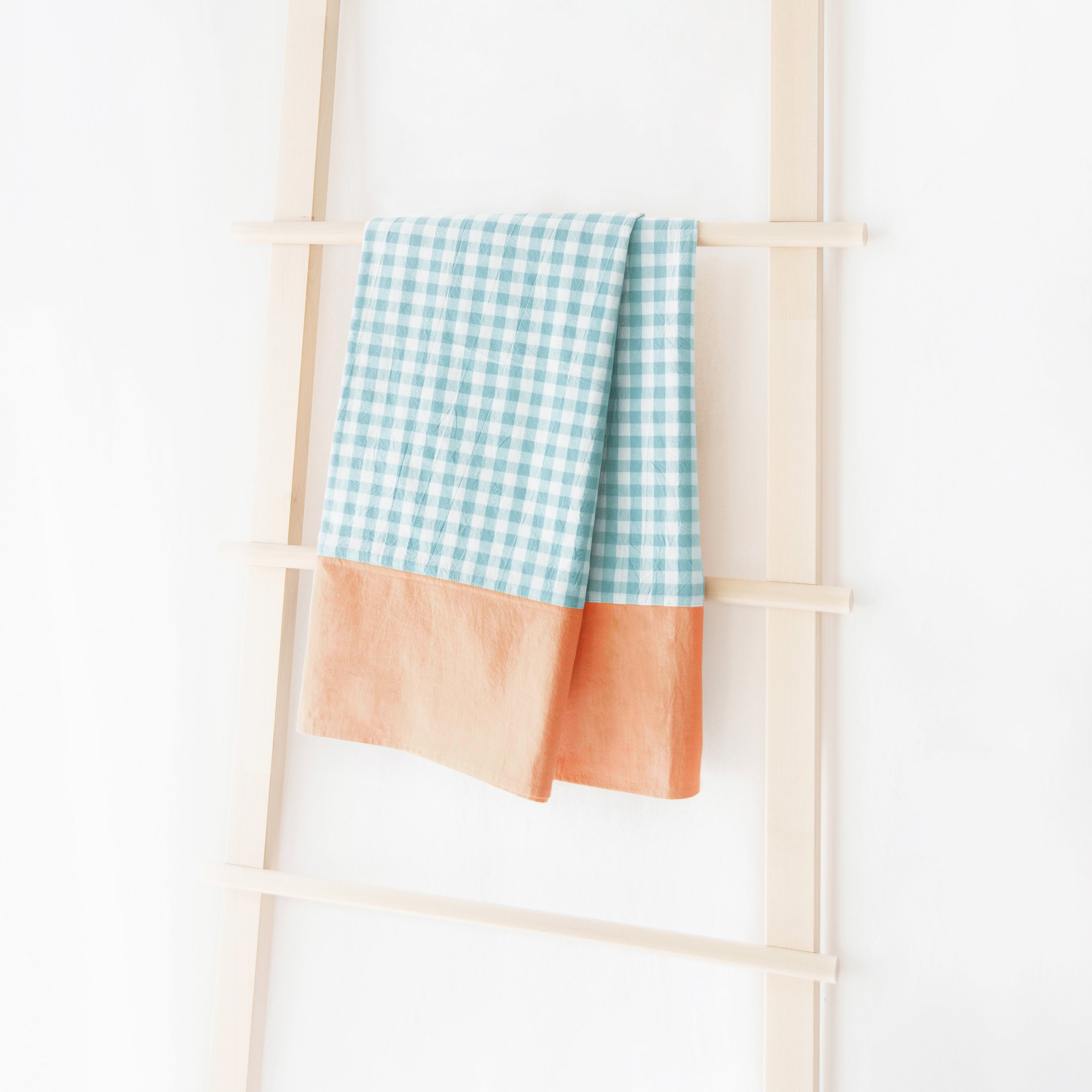 tablecloth gingham plaid buffalo checkered cotton stonewashed teal orange white rectangle