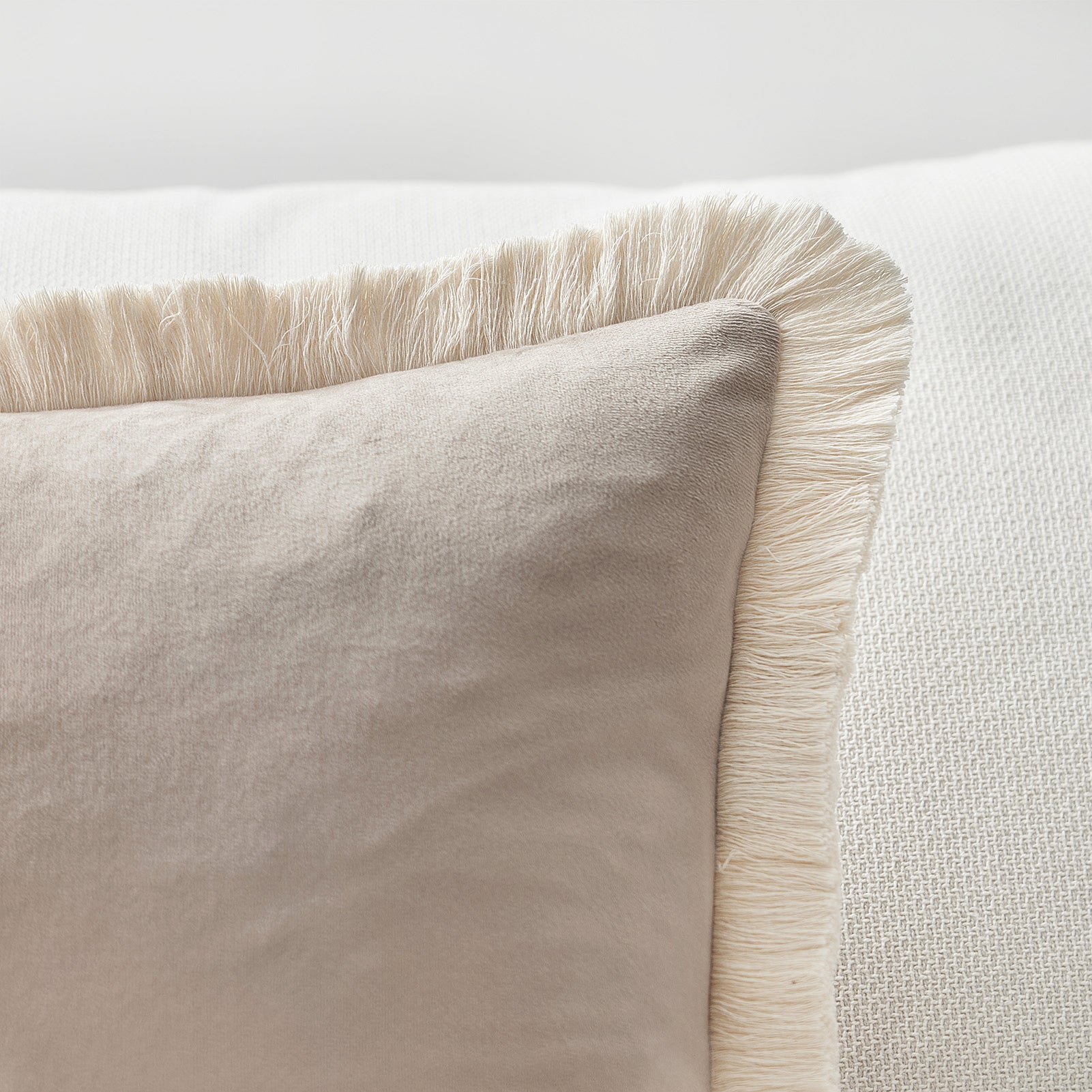 velvet decorative throw pillow covers  with fringe border set of 2 beige color