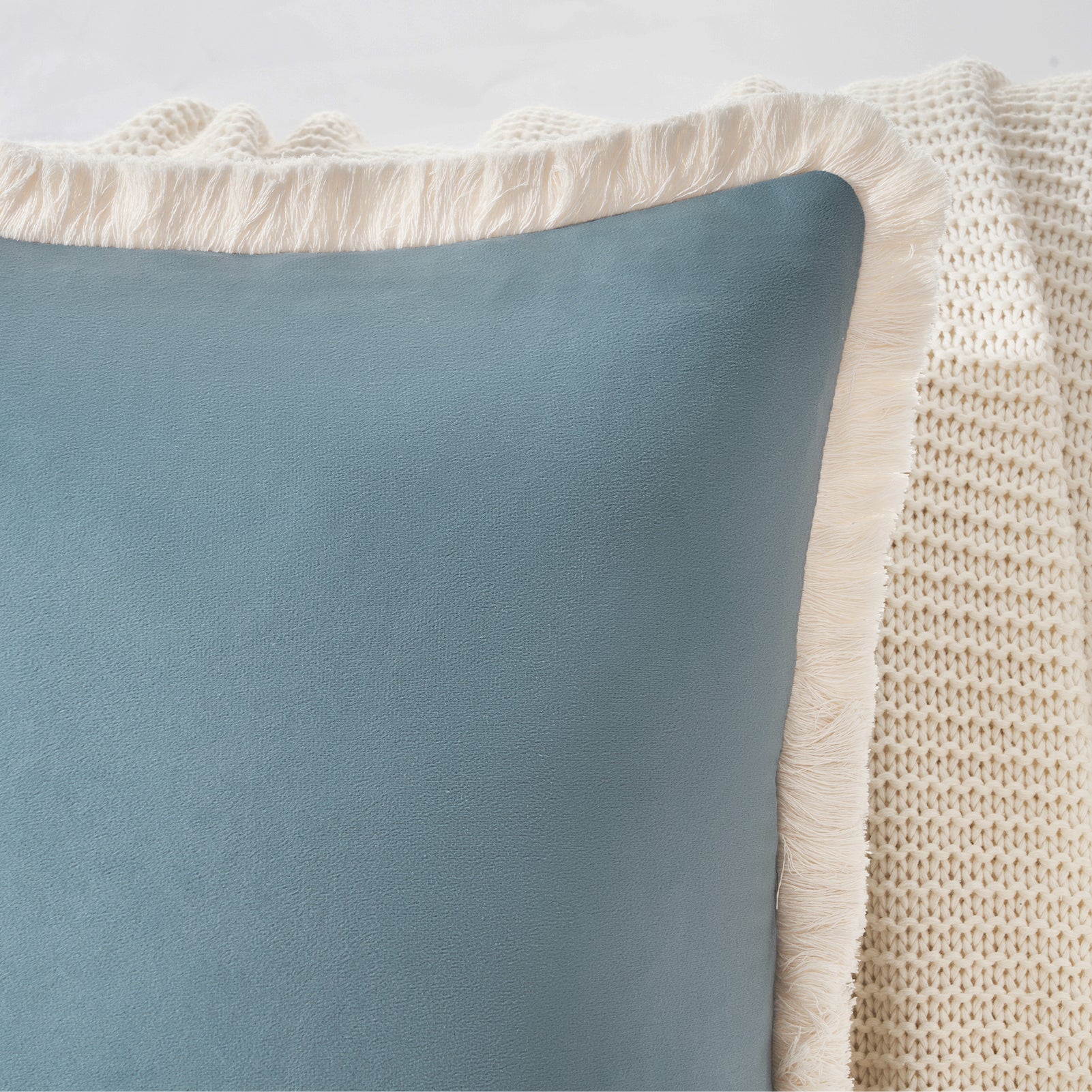 set of four velvet decorative throw pillow covers with natural cotton fringe border
