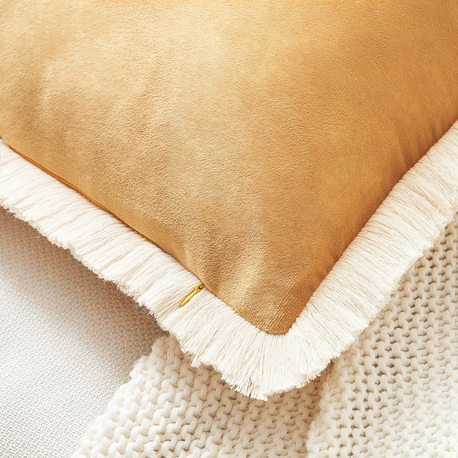 velvet decorative throw pillow covers with fringe edge set four pink yellow beige