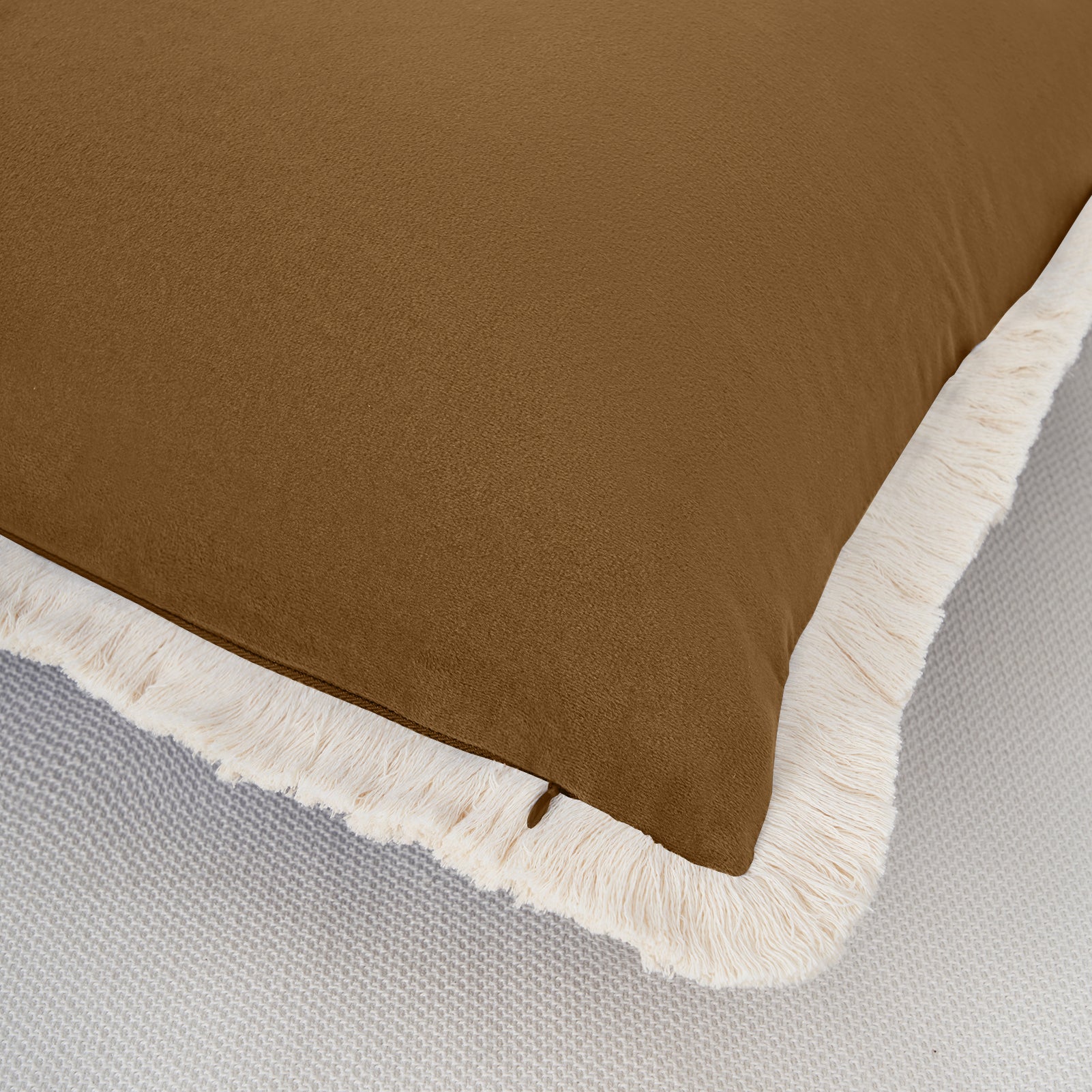 velvet decorative throw pillow covers  with fringe border set of 2 caramel color