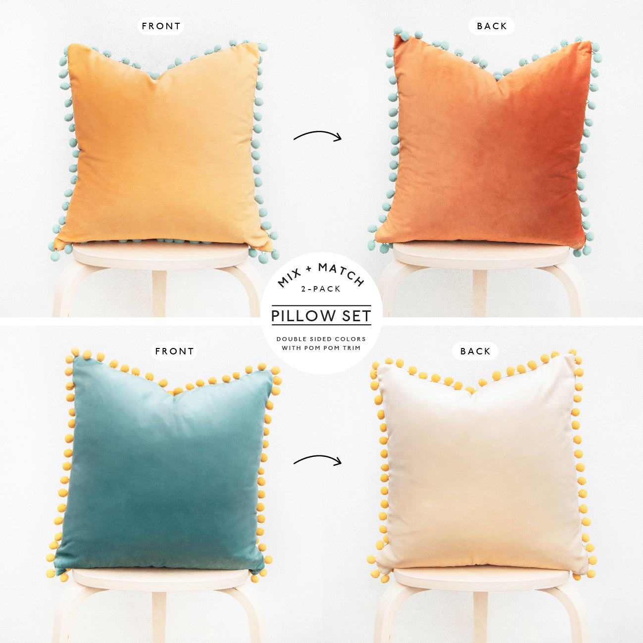 pom pom yellow orange teal beige decorative throw pillow covers velvet soft