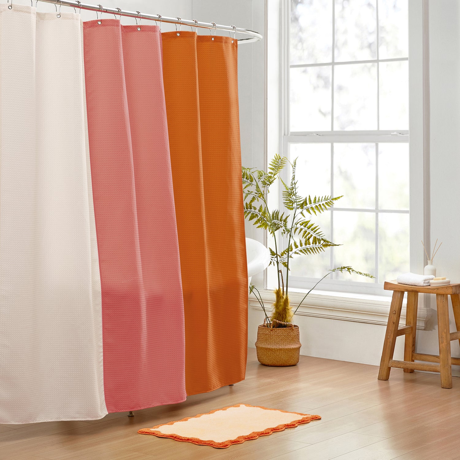 light pink coral orange shower curtain waffle three colors