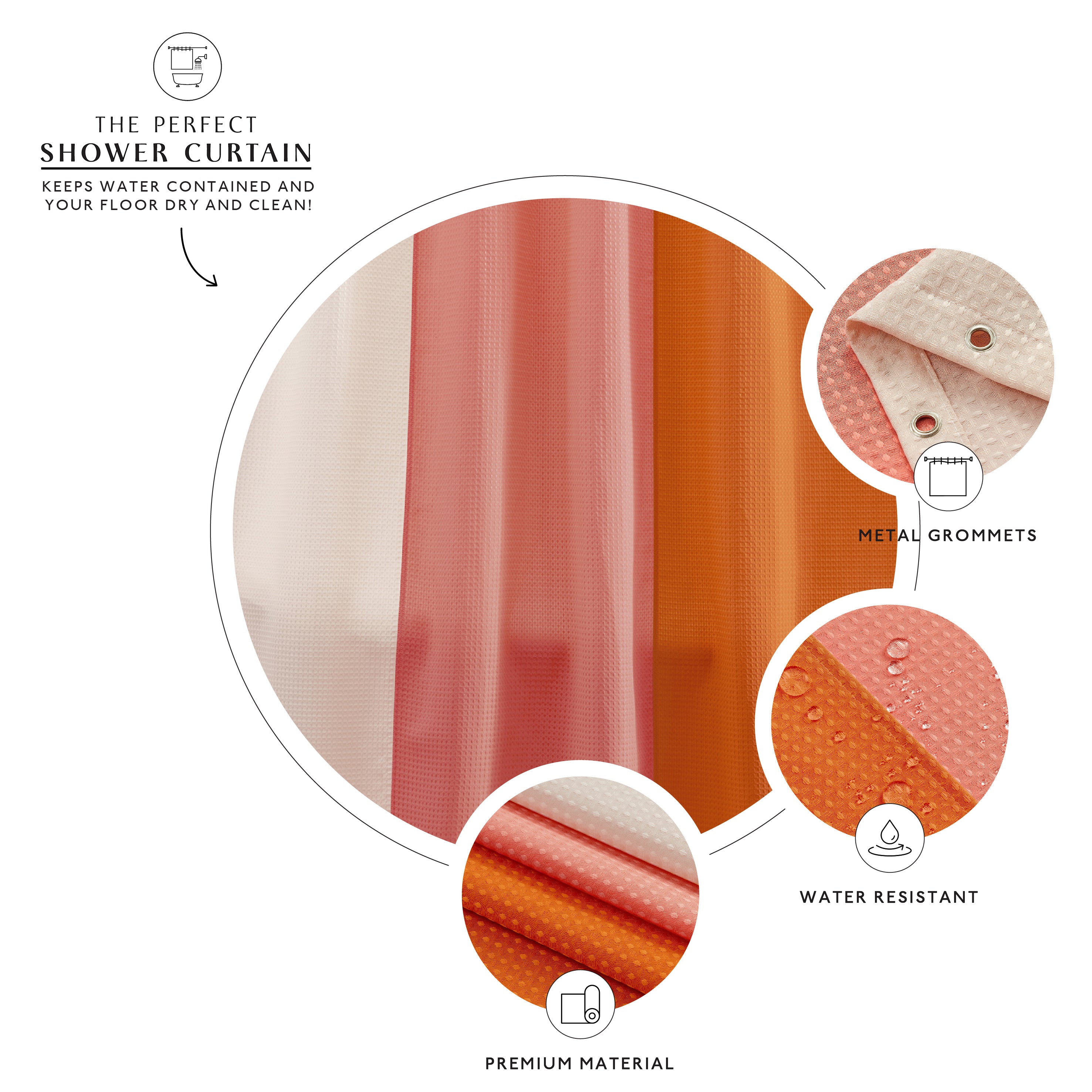 light pink coral orange shower curtain waffle three colors