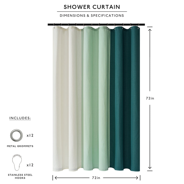 cream white green teal shower curtain waffle three colors