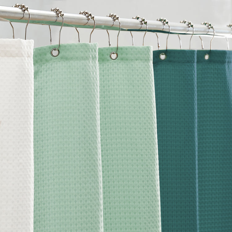 cream white green teal shower curtain waffle three colors