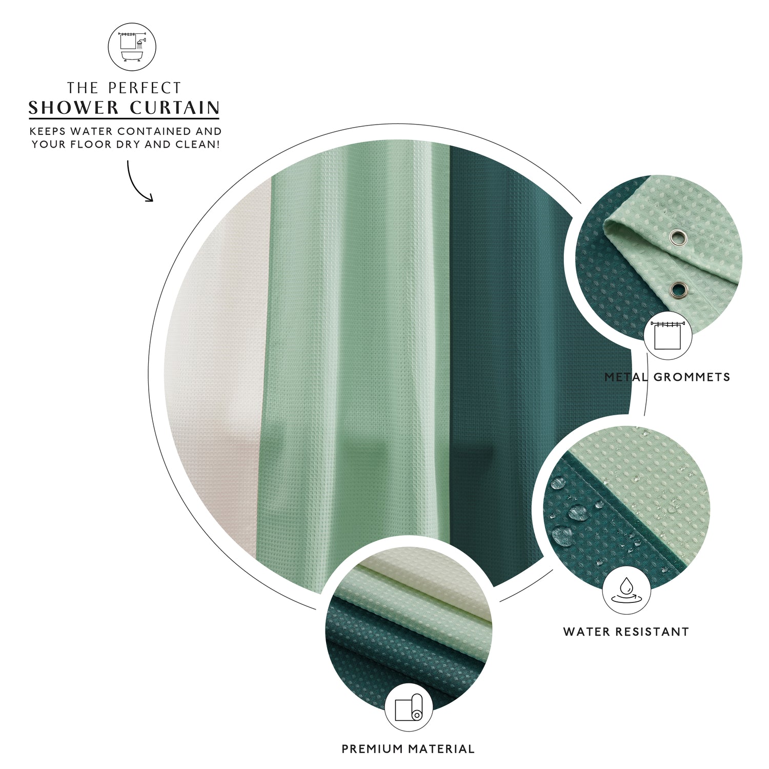 cream white green teal shower curtain waffle three colors