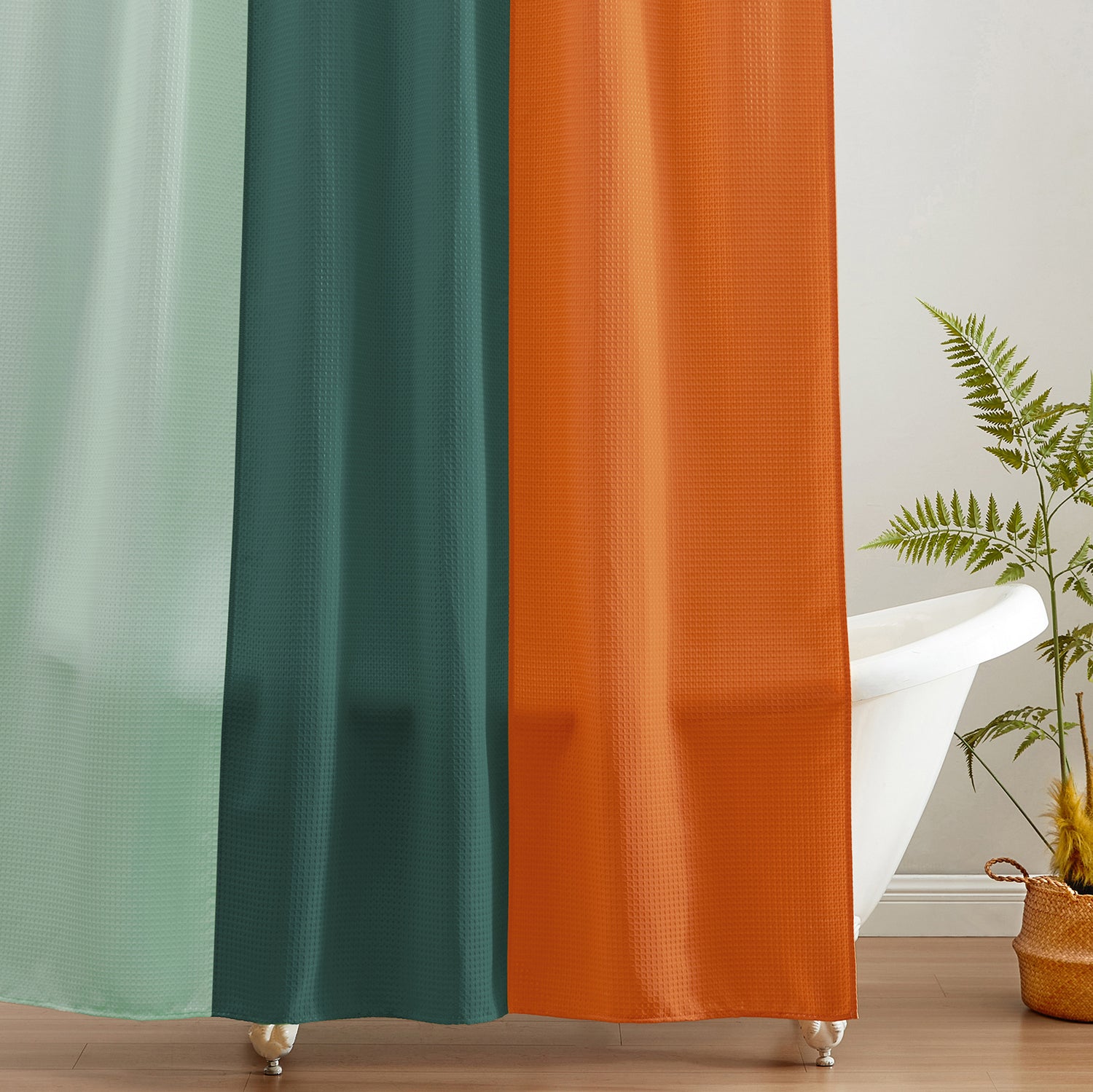 dark teal orange green shower curtain waffle three colors