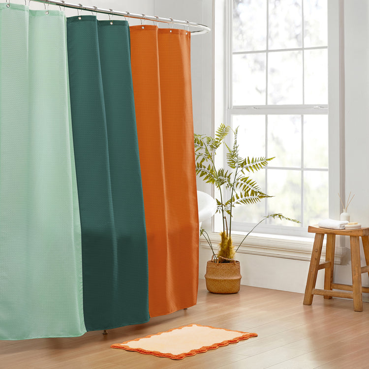 dark teal orange green shower curtain waffle three colors