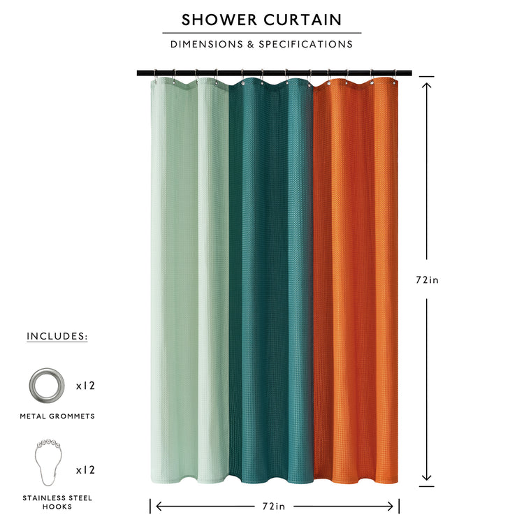 dark teal orange green shower curtain waffle three colors