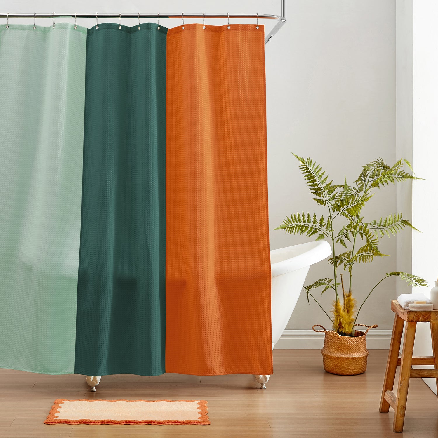 dark teal orange green shower curtain waffle three colors