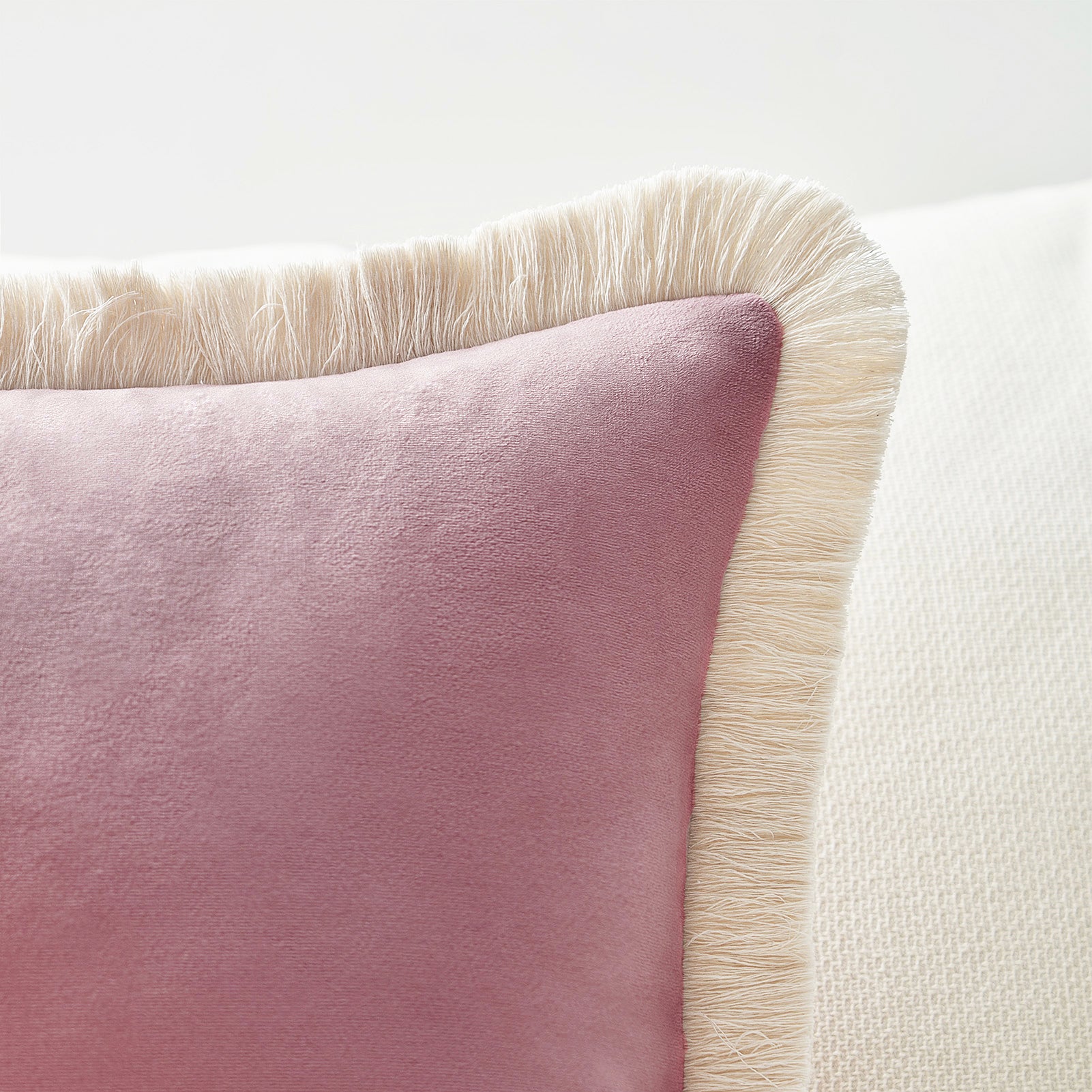 velvet decorative throw pillow covers  with fringe border set of 2 dusty pink color