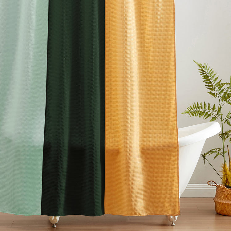 green yellow shower curtain waffle three colors