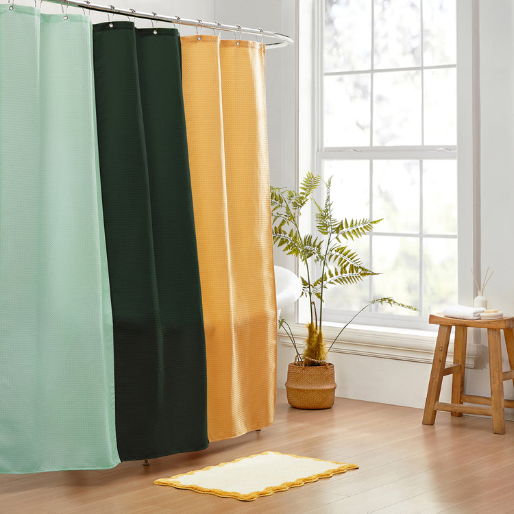 green yellow shower curtain waffle three colors