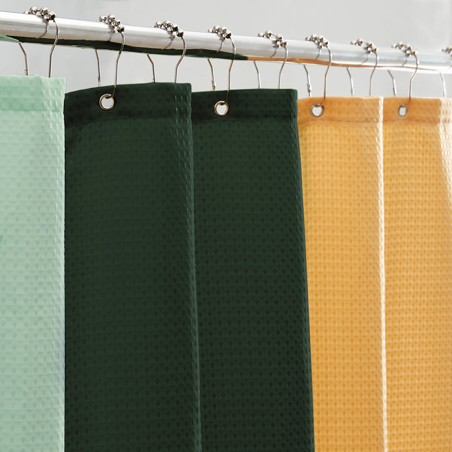 green yellow shower curtain waffle three colors