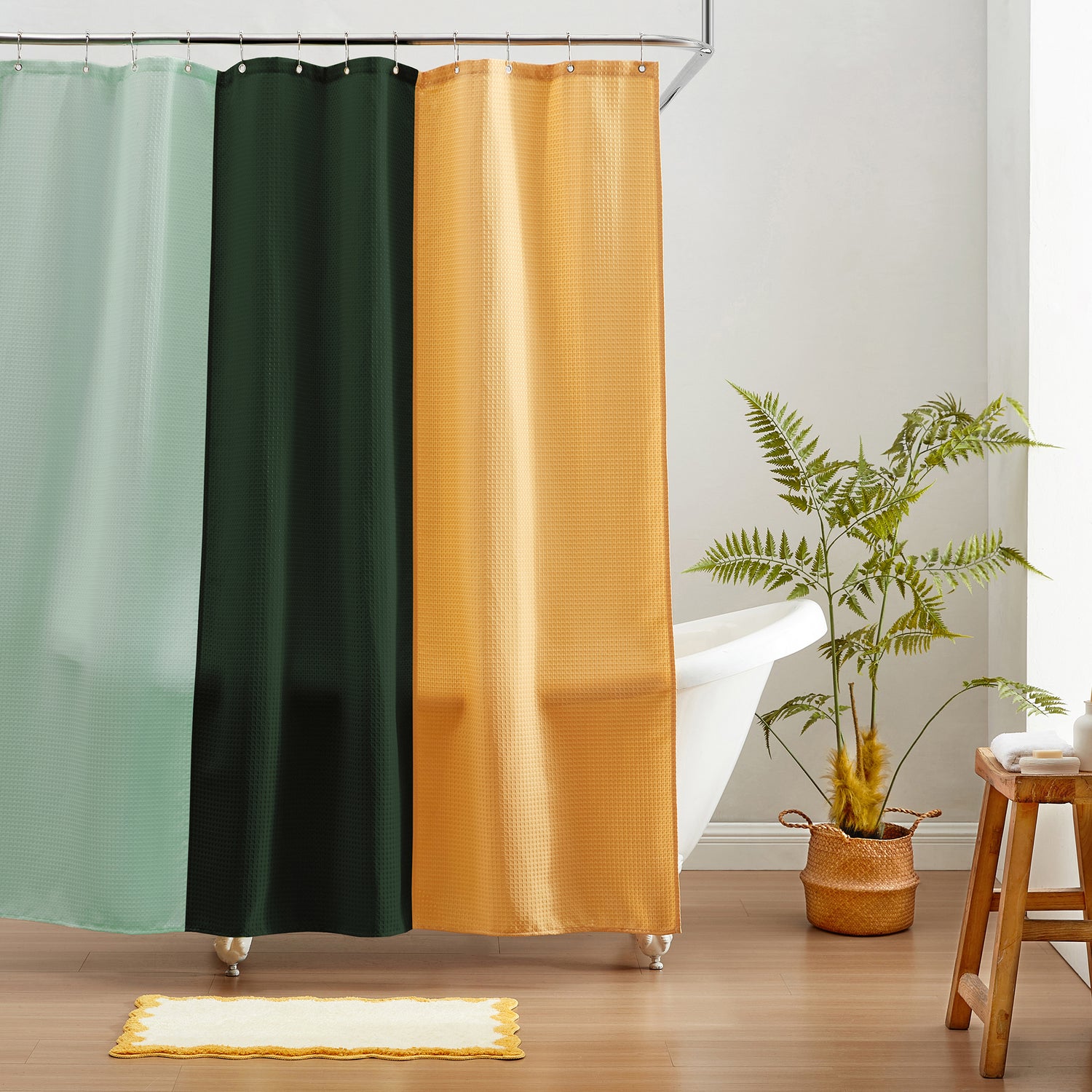 green yellow shower curtain waffle three colors