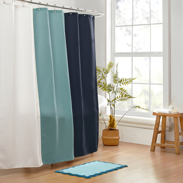 blue light blue shower curtain waffle three colors