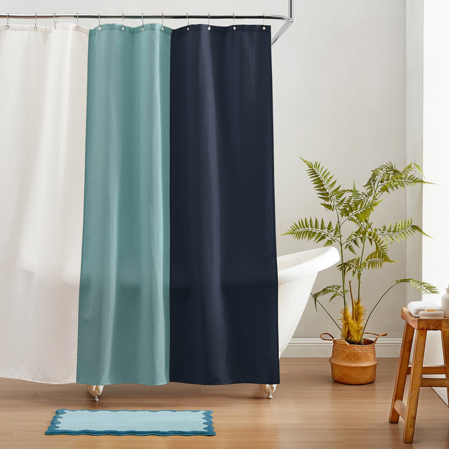 blue light blue shower curtain waffle three colors