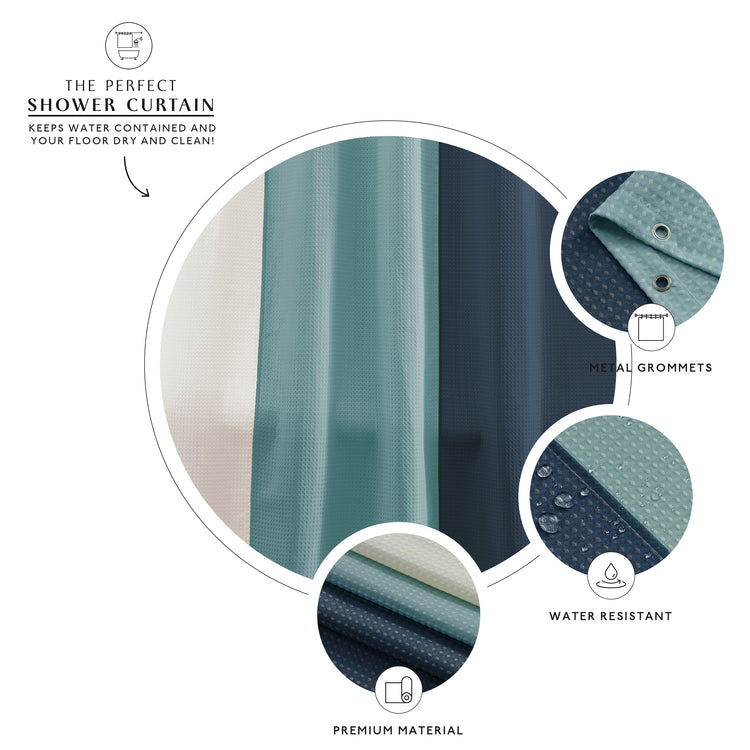 blue light blue shower curtain waffle three colors