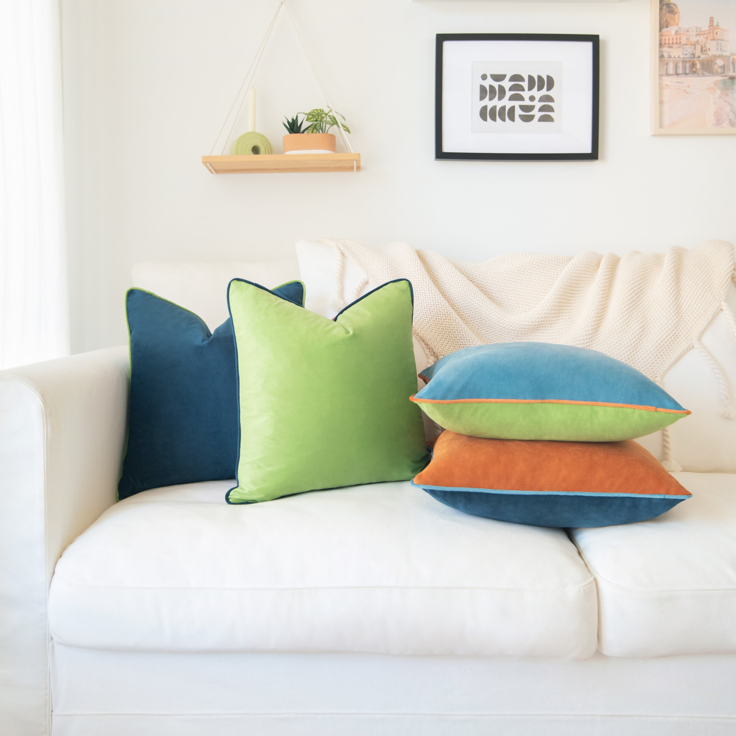 decorative throw pillow covers set of 4 velvet blue orange green teal