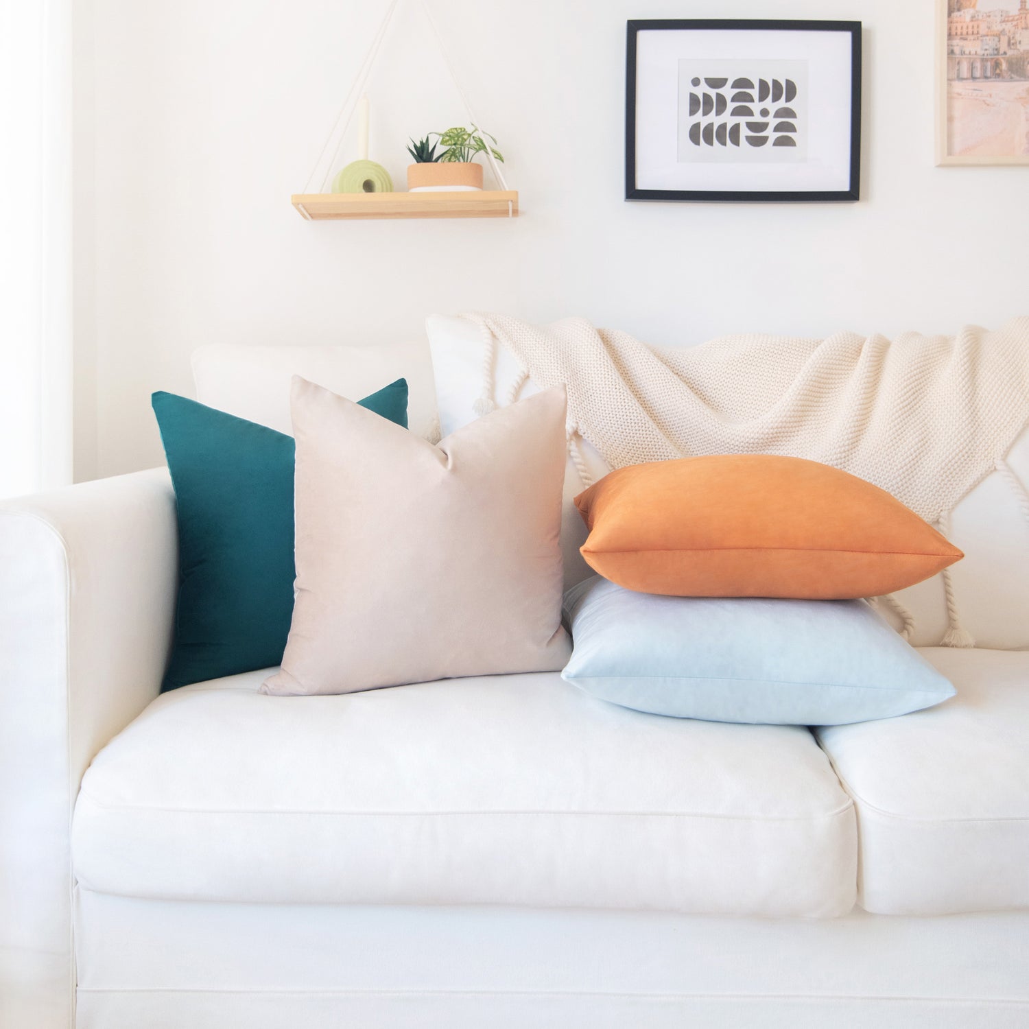 decorative throw pillow covers velvet home decor set of 4 green beige orange blue