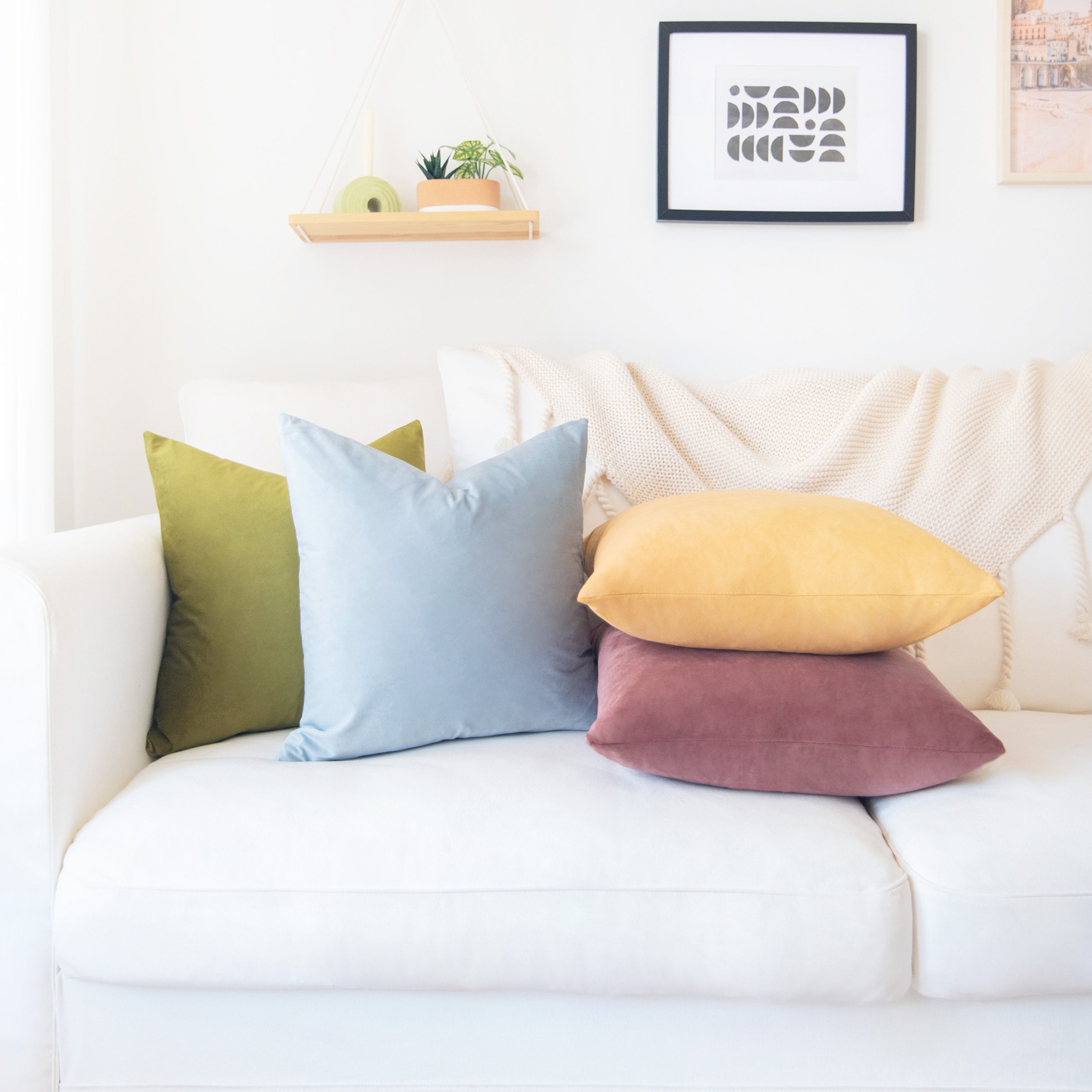 decorative throw pillow covers velvet home decor set of 4 purple green yellow blue