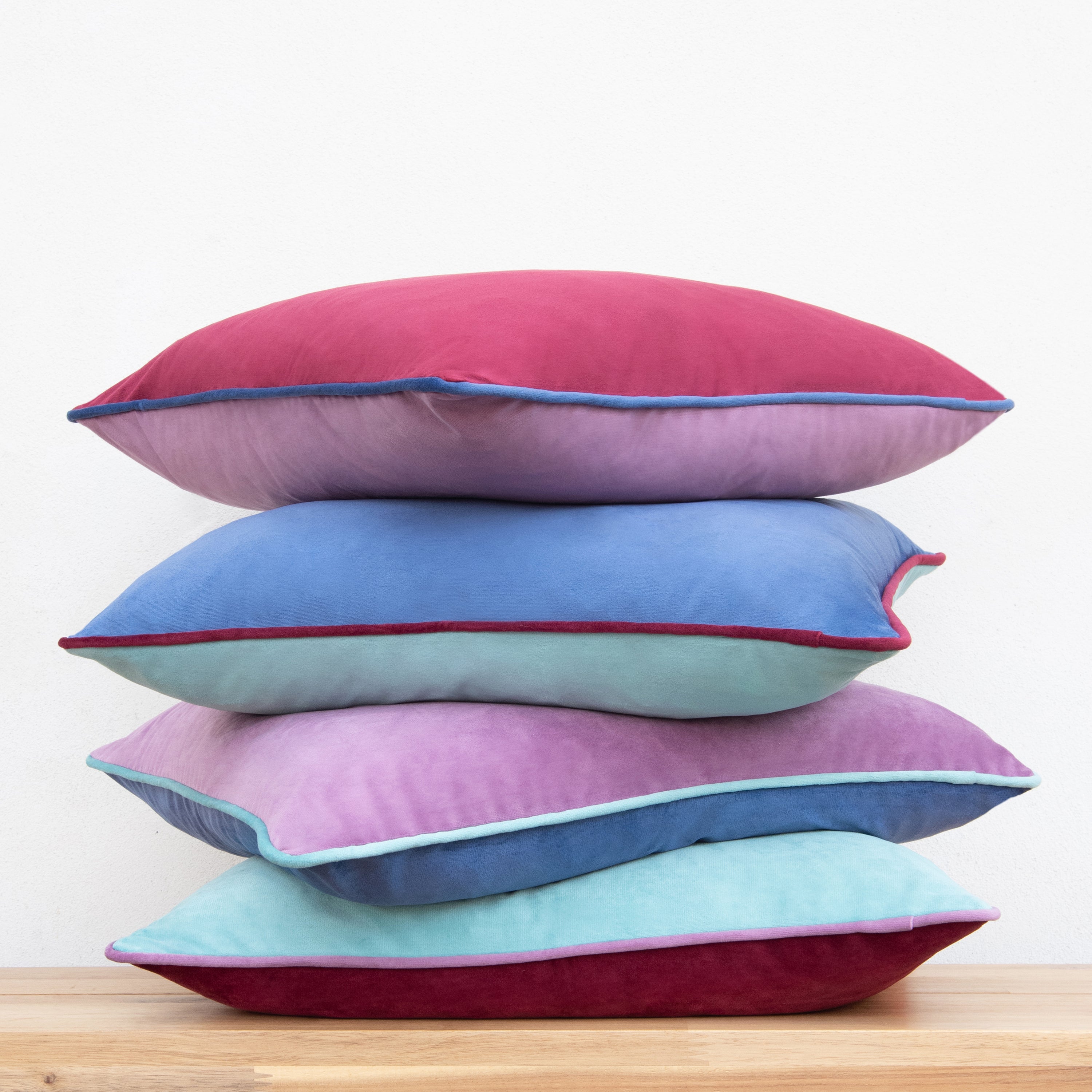 decorative throw pillow covers set of 4 piping velvet purple plum teal blue