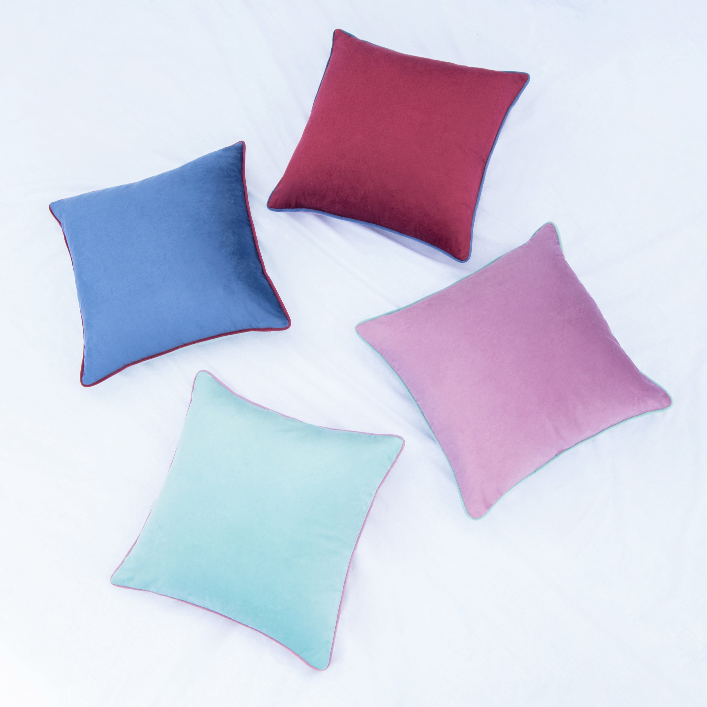 decorative throw pillow covers set of 4 piping velvet purple plum teal blue