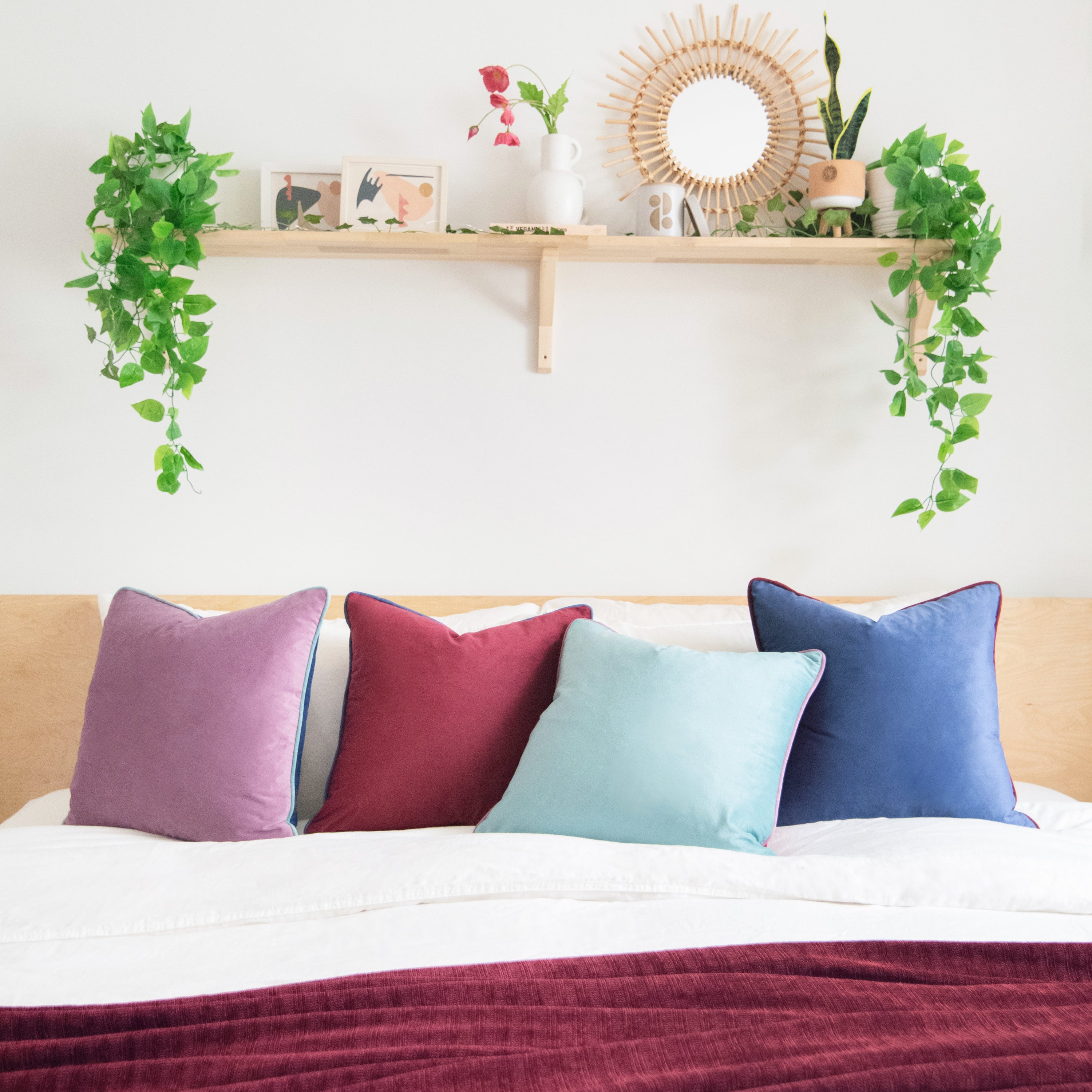 decorative throw pillow covers set of 4 piping velvet purple plum teal blue
