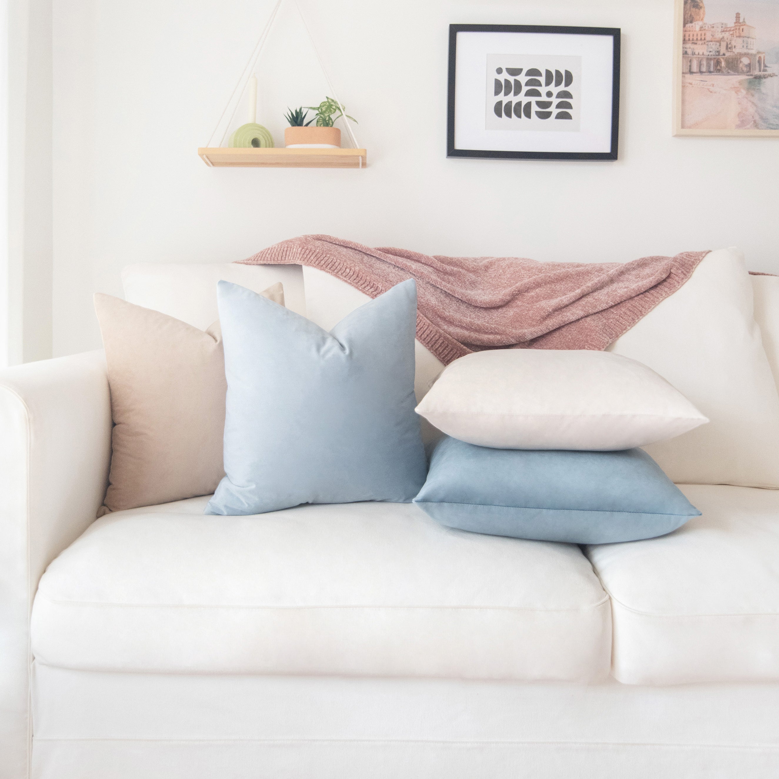 decorative throw pillow covers velvet home decor set of 4 blue beige