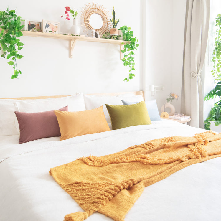 decorative throw pillow covers velvet home decor set of 4 purple green yellow blue