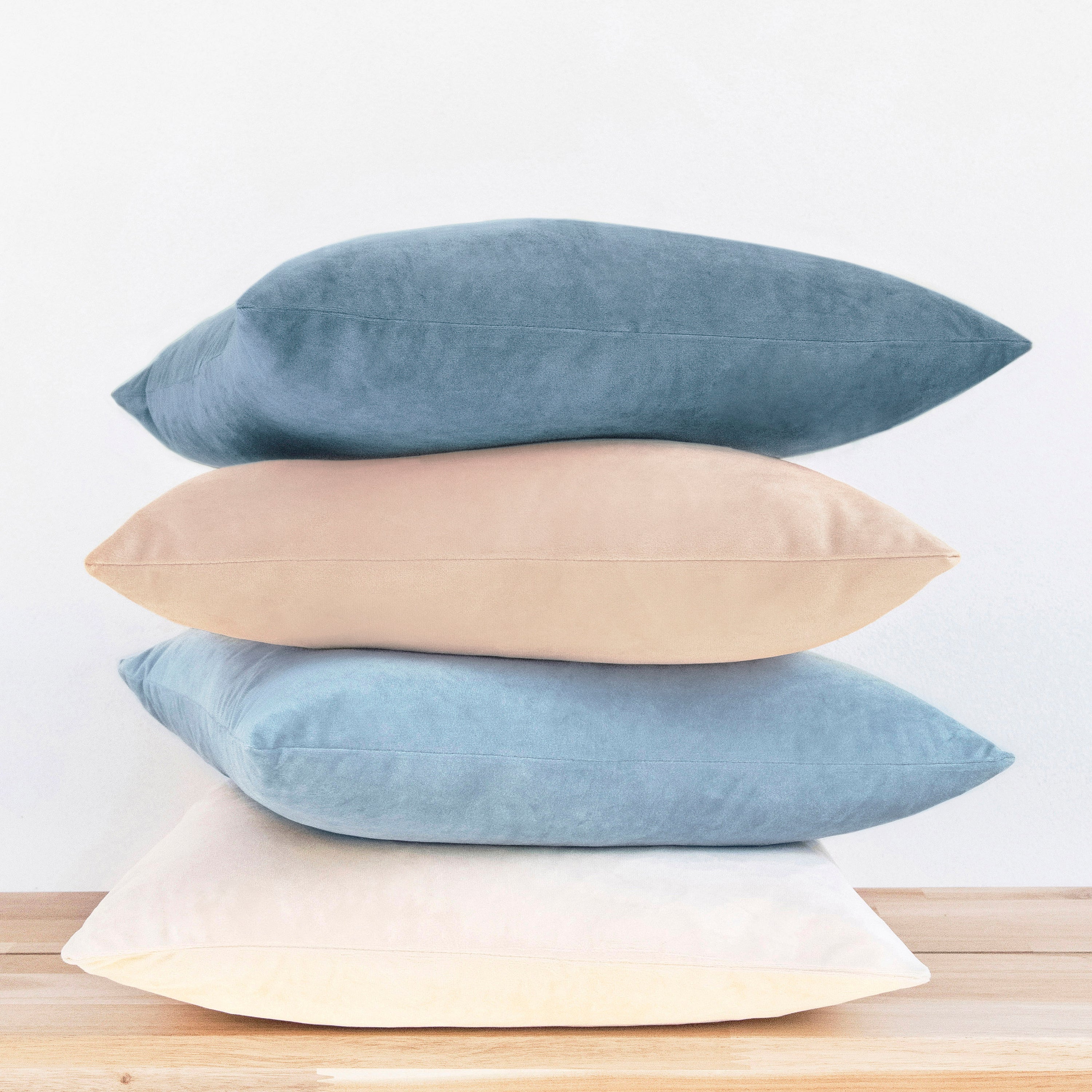 decorative throw pillow covers velvet home decor set of 4 blue beige