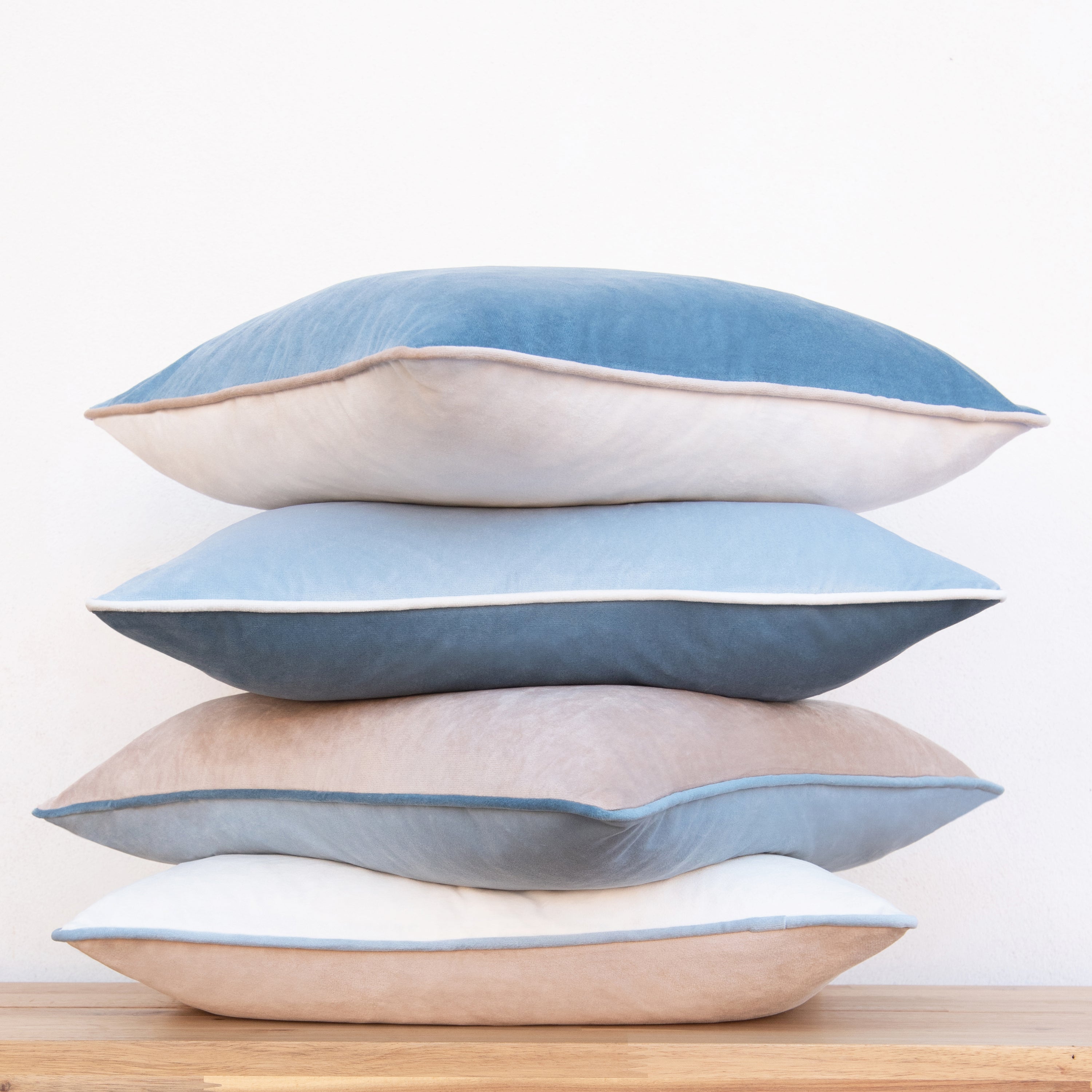 decorative throw pillow covers set of 4 piping velvet beige light blue