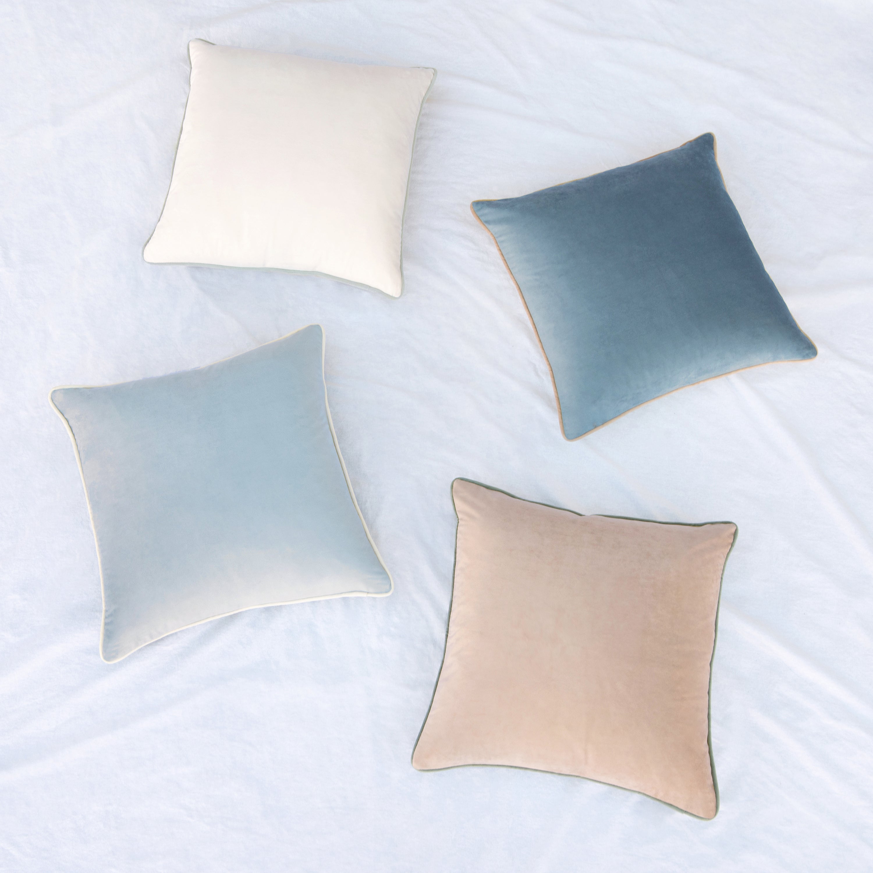 decorative throw pillow covers set of 4 piping velvet beige light blue