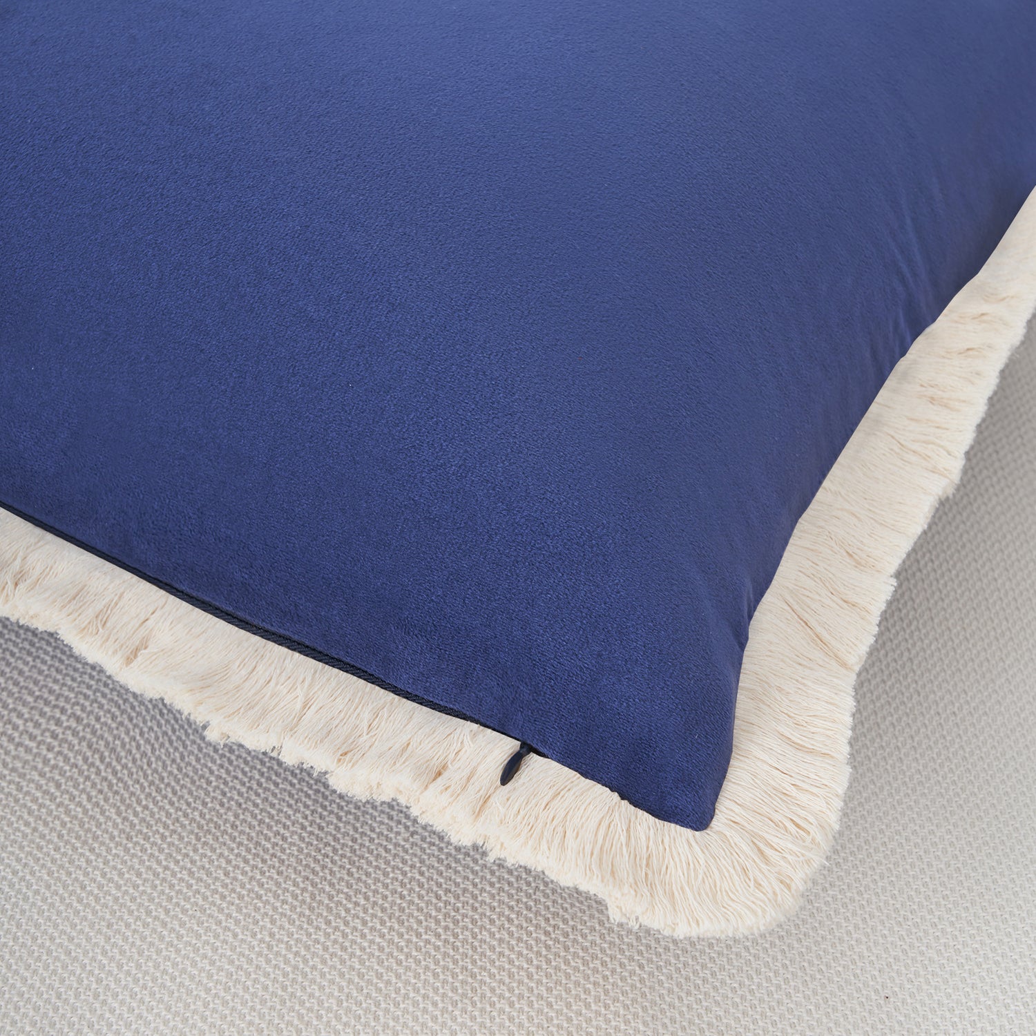 velvet decorative throw pillow covers  with fringe border set of 2 midnight blue color