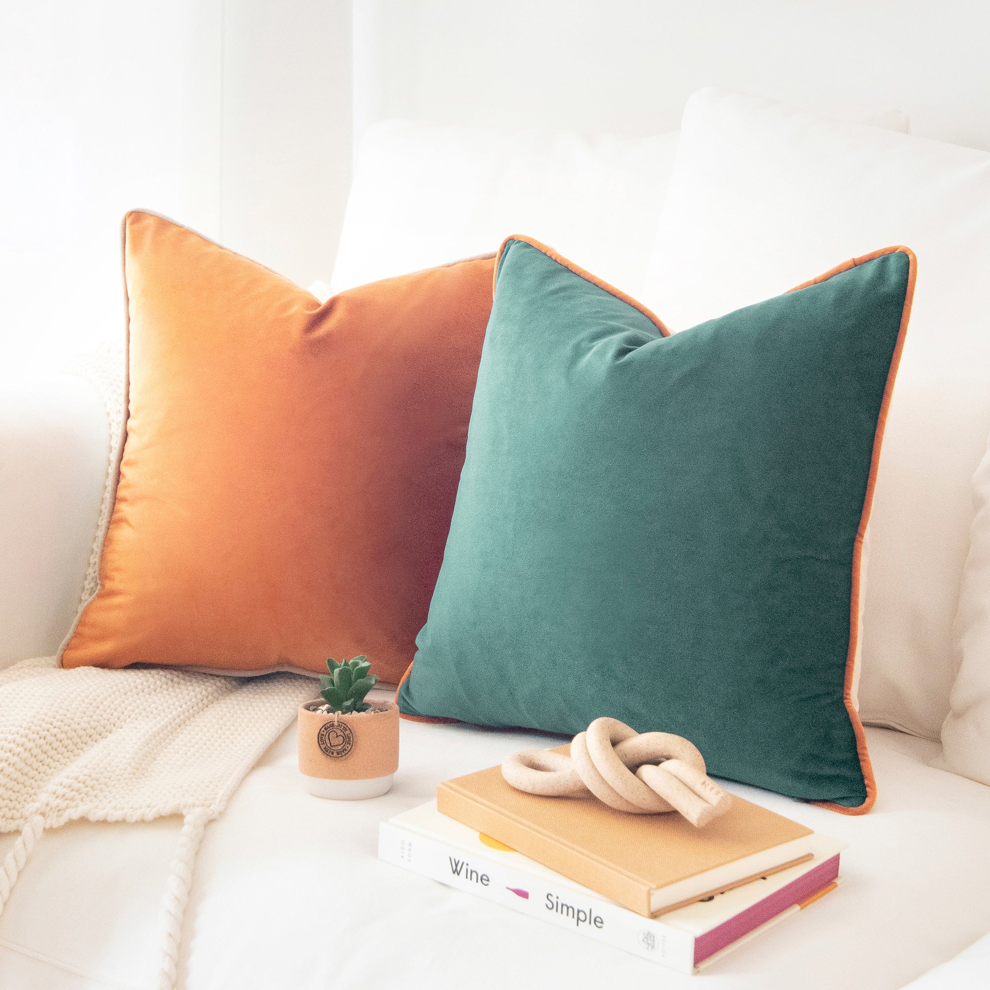 orange green beige light blue decorative throw pillow covers velvet soft