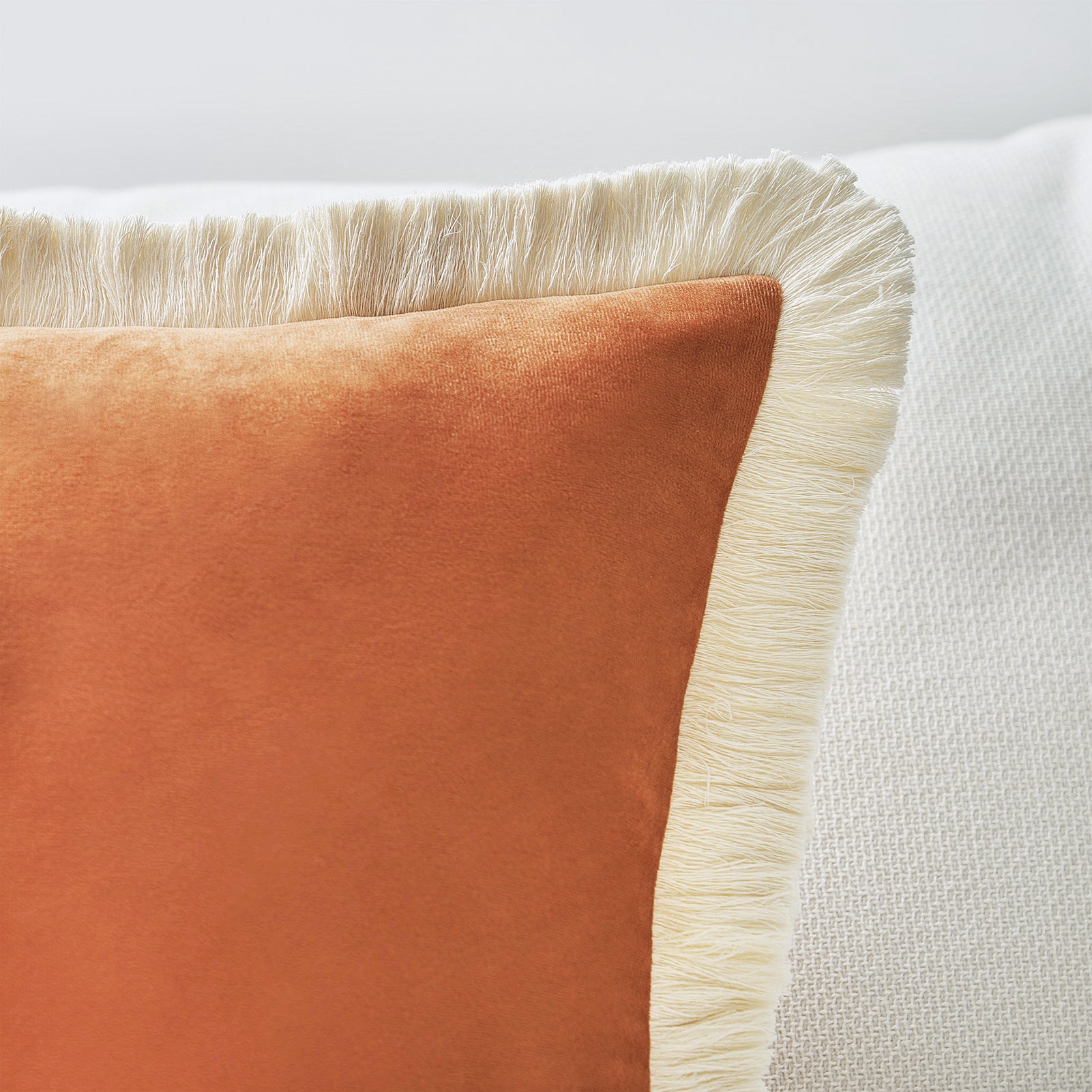 velvet decorative throw pillow covers  with fringe border set of 2 orange color