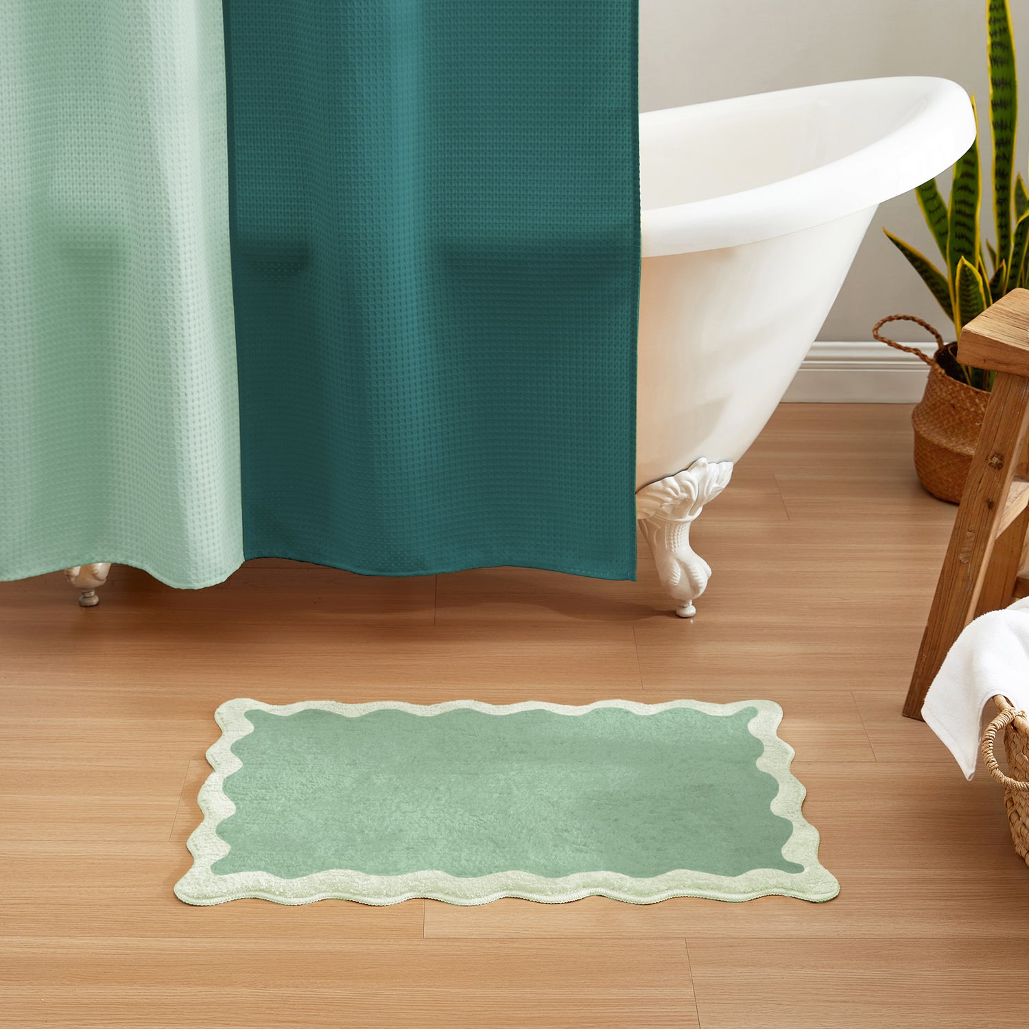 bath mat sage scalloped wavy edge