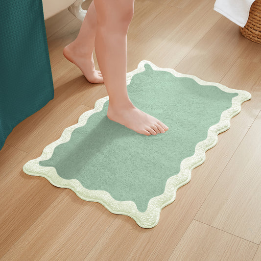 bath mat sage scalloped wavy edge