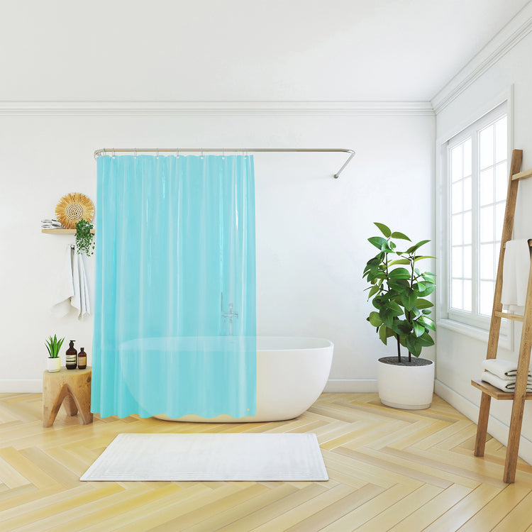 plastic peva shower curtain liner sky blue transparent hooks
