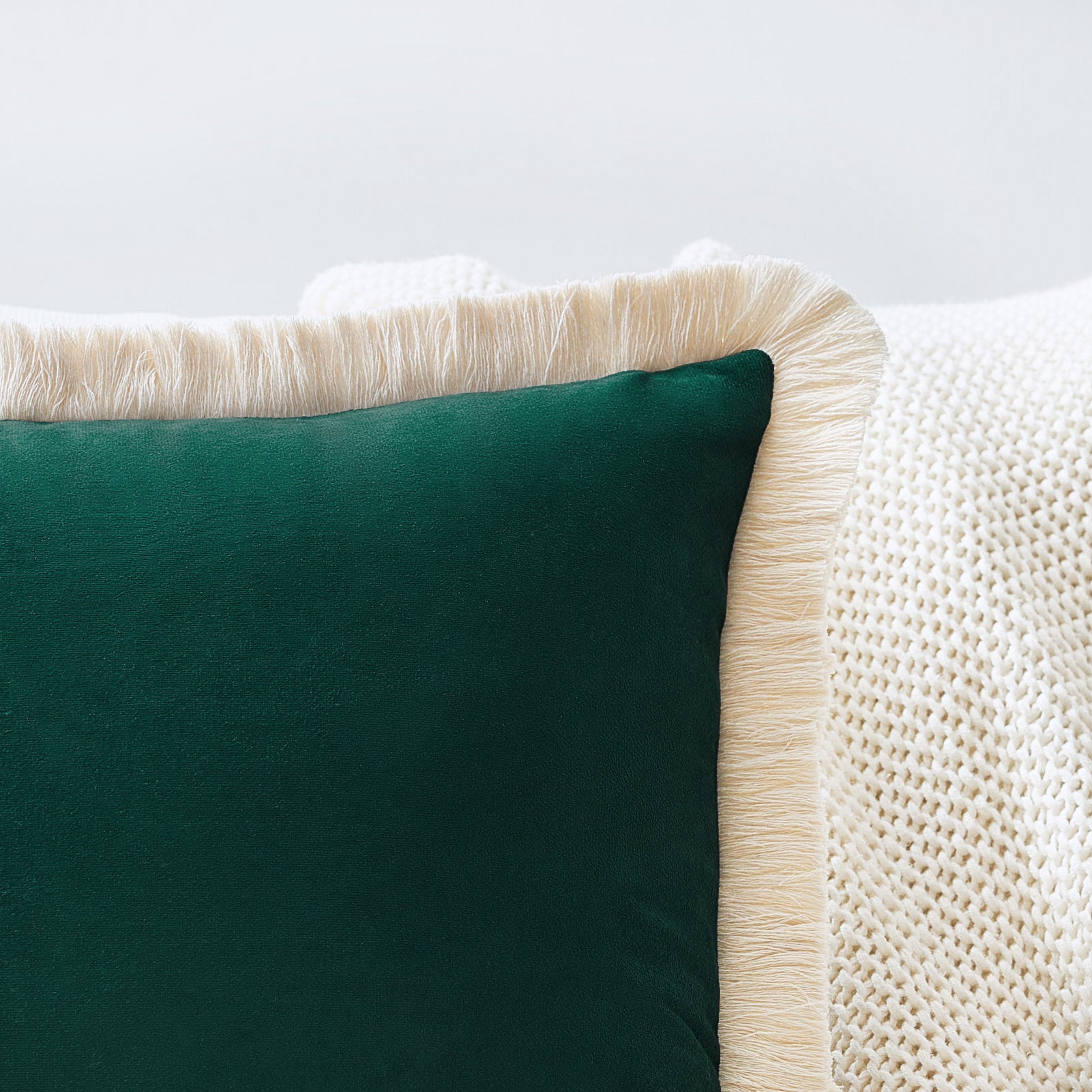 velvet decorative throw pillow covers  with fringe border set of 2 teal green color
