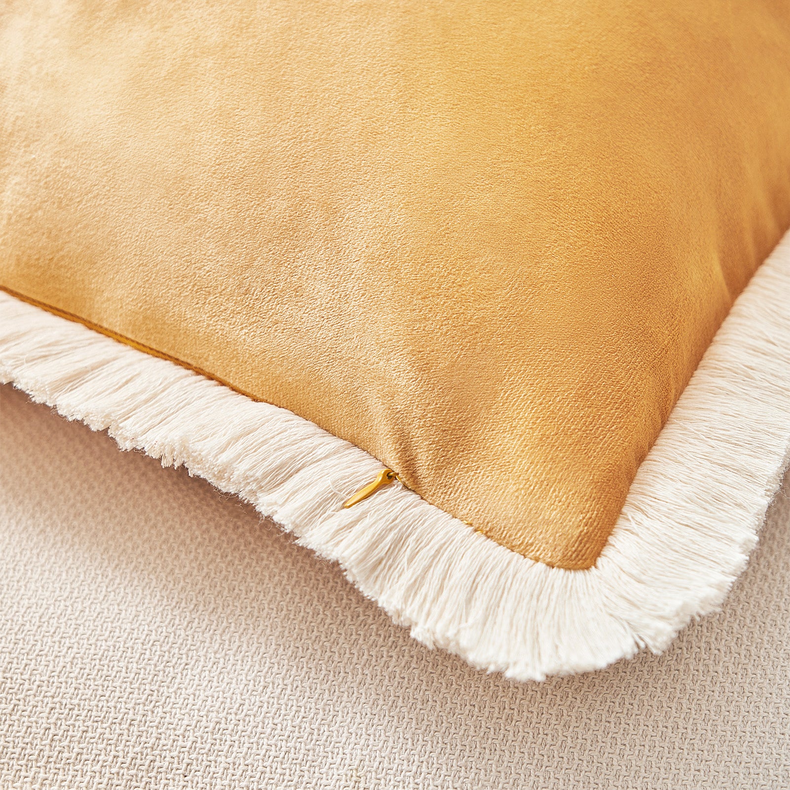 velvet decorative throw pillow covers  with fringe border set of 2 yellow color