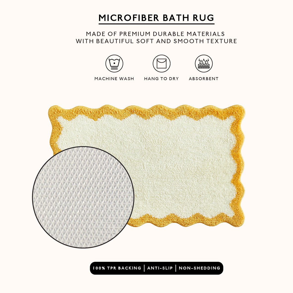 Microfiber bath rug with texture detail and features on a white background